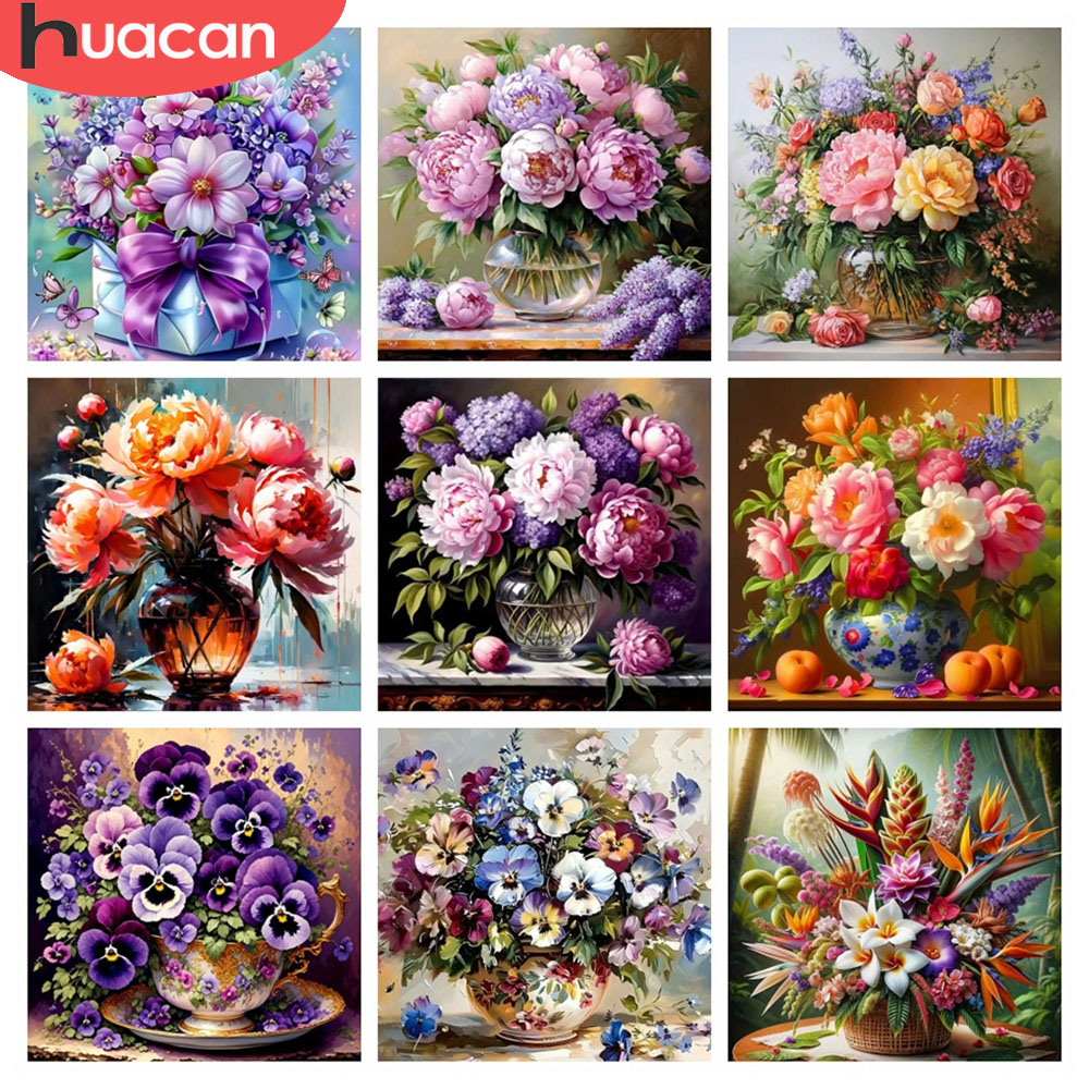 Resin Art Wallpaper - HUACAN 5D ダイヤモンドモザイク ローズフラワーペインティング クロスステッチアートキット 牡丹の花