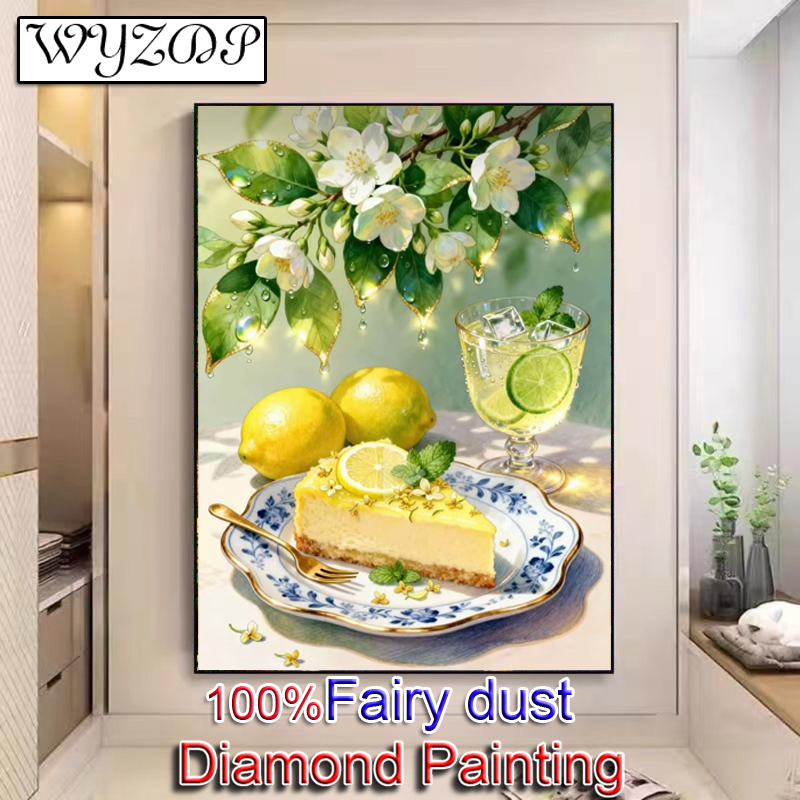 Resin Art Wallpaper - WYZDP 100% フェアリーダストダイヤモンドペインティングフルクリスタル刺繍レモンチーズダイヤモンドアート手芸品ウォールアートスクエアホームデコレーション