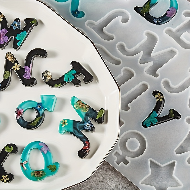 Resin Art Alphabet - 樹脂鋳造型 Aスタイルミラー 26文字英語アルファベット＋6種類の模様 シリコンモールド、ジュエリーDIY クリエイティブハンドメイドクラフト