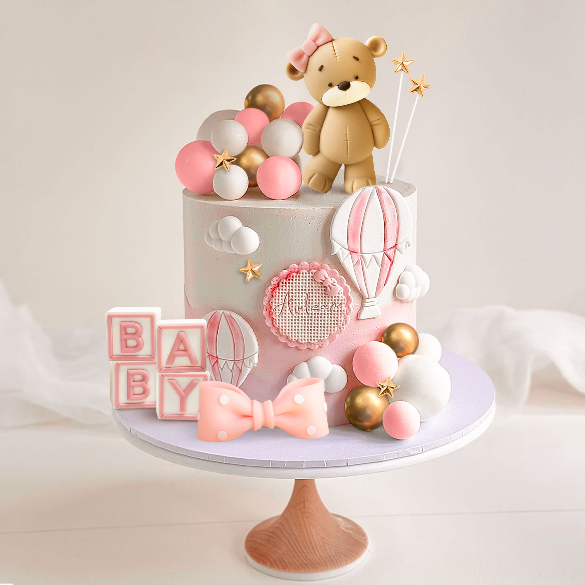 Resin Art Alphabet - LaVenty ピンクベアケーキデコレーションベビーベアベビーシャワーケーキトッパーベアケーキデコレーションベビーシャワー誕生日ケーキデコレーション