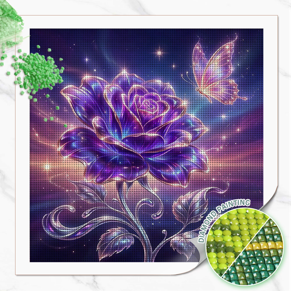 Resin Art Rose - Huacan フルスクエアラウンドダイヤモンド絵画ローズバタフライダイヤモンドモザイク花動物アート装飾絵画