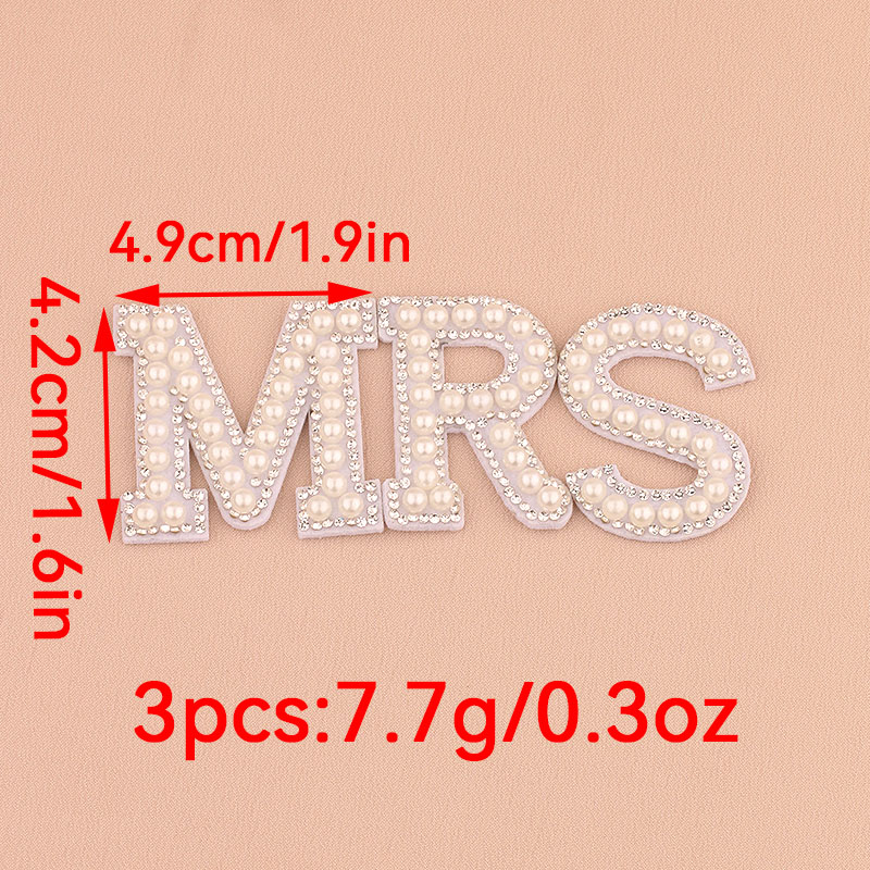 Resin Art Alphabet - MRSフェイクパールラインストーンレターパッチ1セット、帽子、衣類、ヘッドバンド、バッグ用のエレガントなDIYウェディングデコレーション