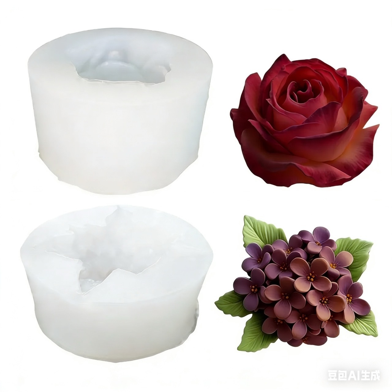 Resin Art Wedding Gift - 3Dローズライラックフラワーシリコンモールド2個、樹脂やキャンドル作りの型として使用、DIY手作りキャンドル、樹脂工芸品、石鹸、ジュエリー鋳造、装飾に適しており、バレンタインデー、結婚式、ロマンチックなギフト作りに最適です。 レジンアート、繊細な花びら、クラフト愛好家向けに特別に設計、複雑な型のディテール | 詳細な花びらの質感、エレガントな花柄デザイン。アロマセラピーや手作りの装飾に適しています。