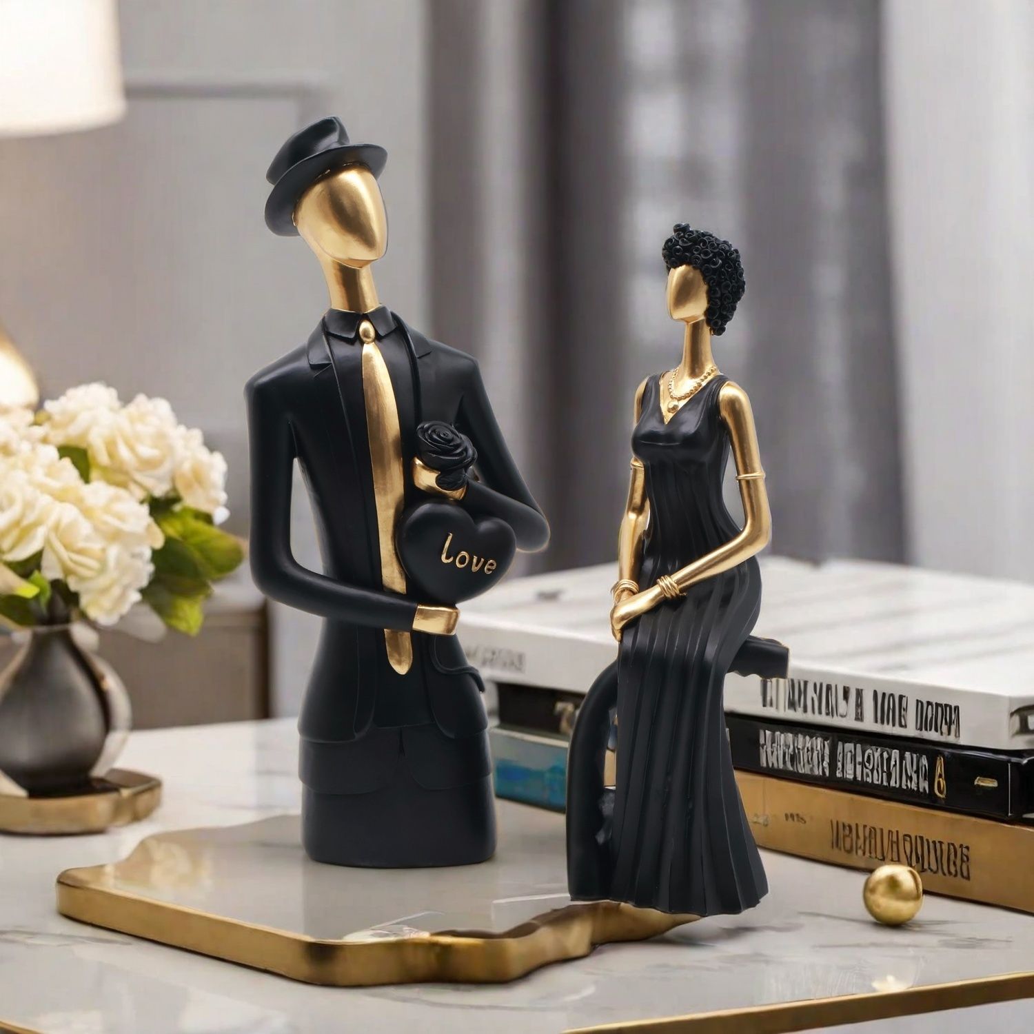 Resin Art Wedding Gift - 装飾樹脂彫刻 北欧風装飾彫刻 リビングルーム用置物 ホームアートデコレーション クリエイティブな結婚祝い カップルオーナメント