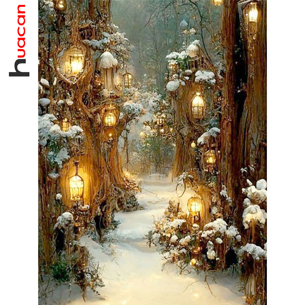 HUACAN-DIYダイヤモンドモザイク冬の風景,ラインスト - Resin Art Wallpaper のレビューと価格
