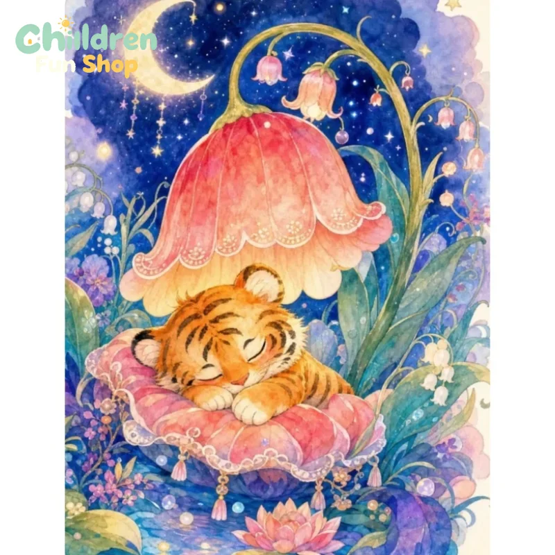 ダイヤモンドペイント、眠っている赤ちゃんトラ、ベルの下に咲く - Resin Art Baby のレビューと価格