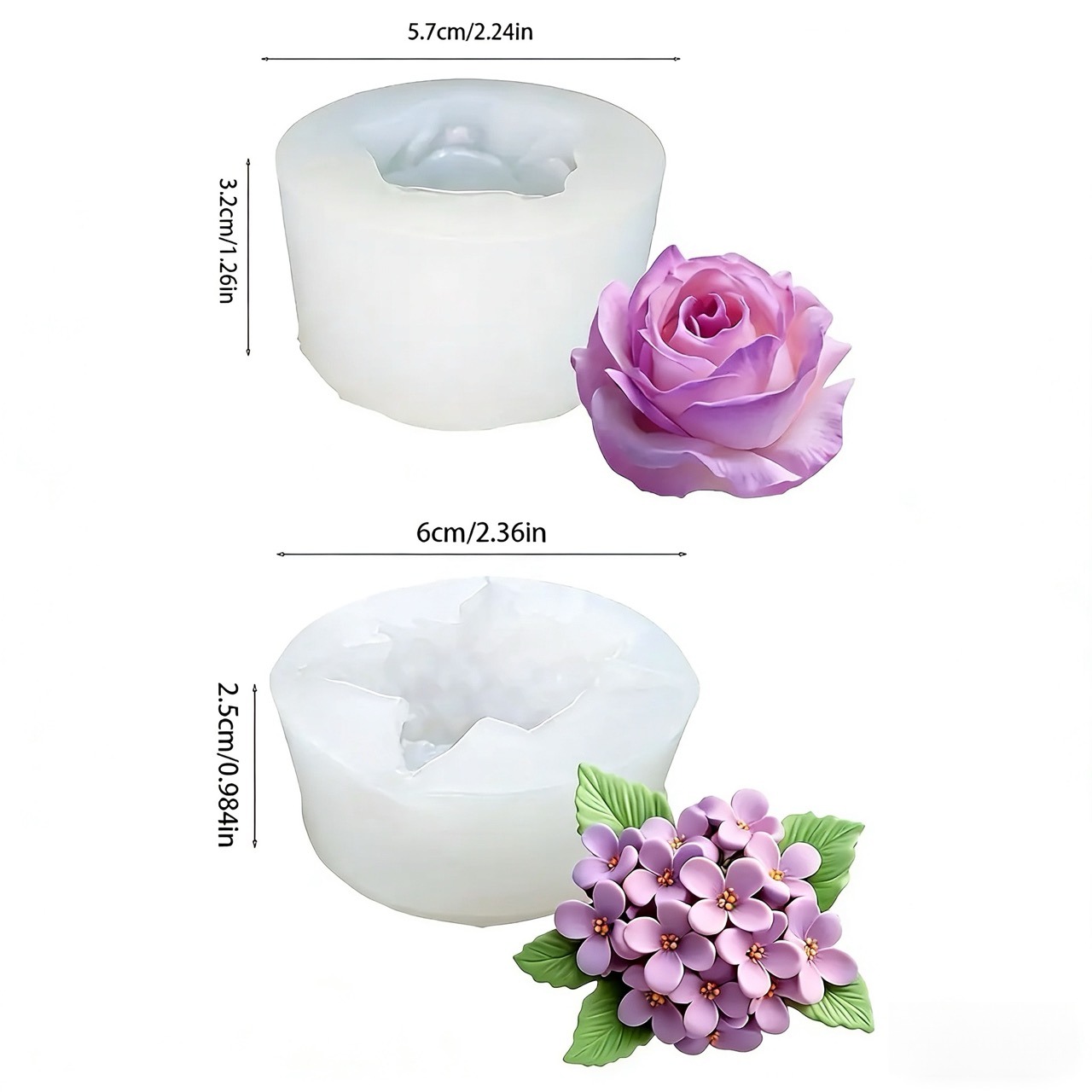 3Dローズライラックフラワーシリコンモールド2個、樹脂やキャ - Resin Art Wedding Gift のレビューと価格