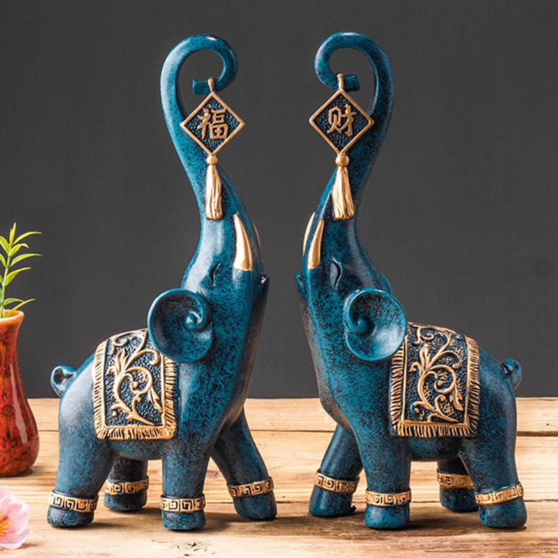 1 ペア中国風幸運の象の鼻の置物家の装飾動物樹脂象像アート工 - Resin Art Wedding Gift のレビューと価格